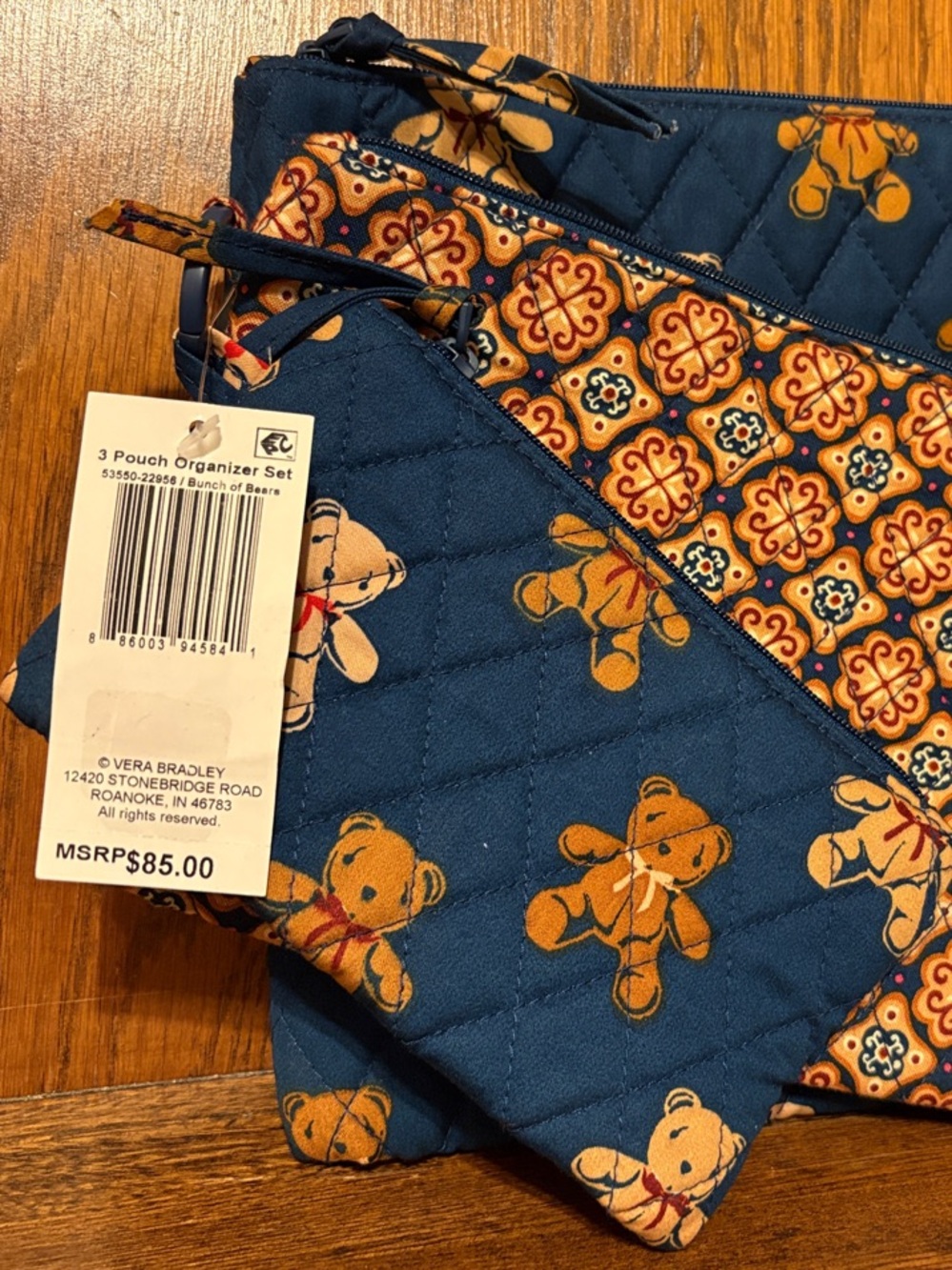 NWT-Vera Bradley-3 Pouch Organizer Set-Bunch of Bears 🐻 Print-$85 - Picture 12 of 14